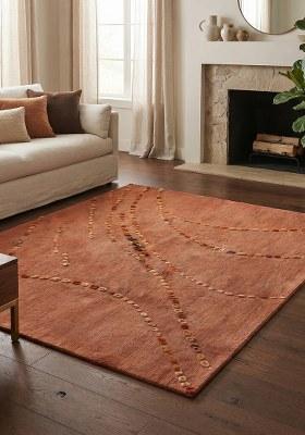 Saffron Rugs Hand-Tufted 100% Wool Area Rug | Rust Orange Square Rug | Cotton Backing | Contemporary Swirls Home Decor Carpet for Living Room Bedroom