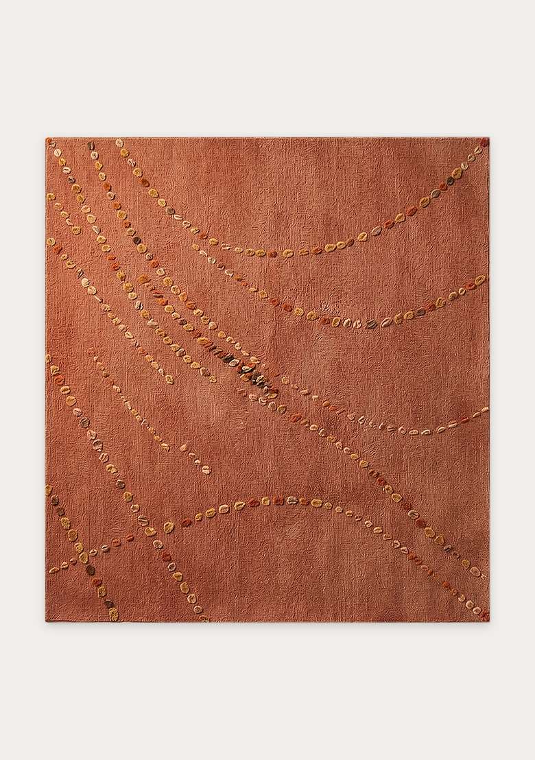 100% Wool Handmade Rust Orange Rug | Contemporary Swirls Square Carpet With Cotton Backing For Living Room - Indya