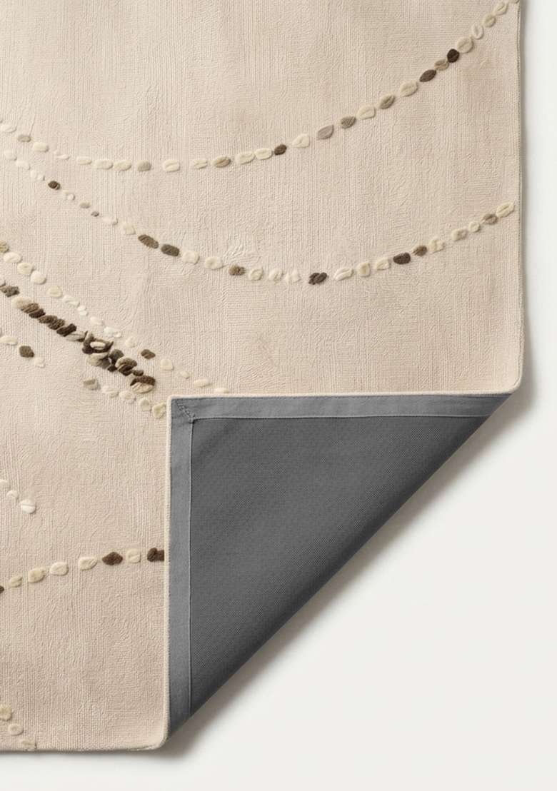 100% Wool Handmade Ivory Rug | Contemporary Swirls Square Carpet With Cotton Backing For Living Room - Indya