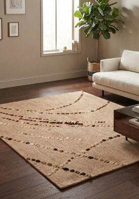 Saffron Rugs Hand-Tufted 100% Wool Area Rug | Camel Tan Square Rug | Cotton Backing | Contemporary Swirls Home Decor Carpet for Living Room Bedroom