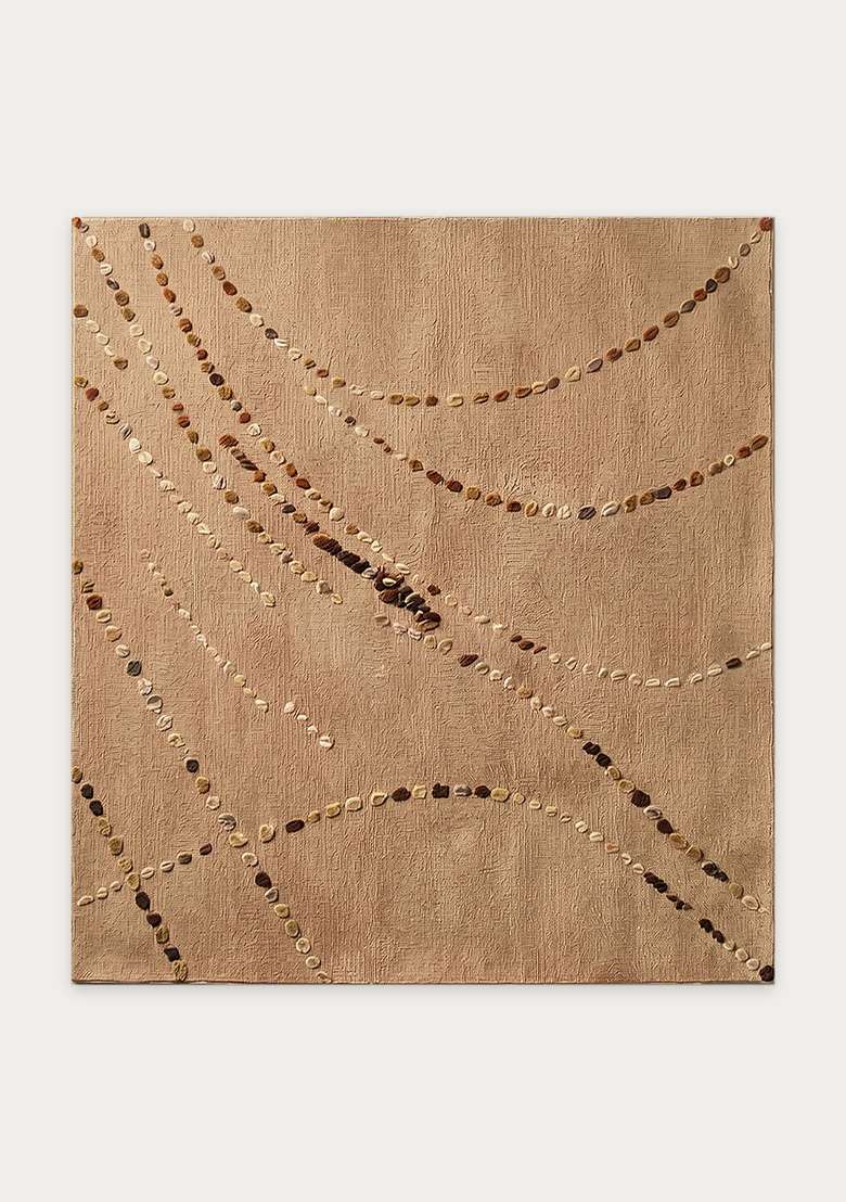 100% Wool Handmade Camel Tan Rug | Contemporary Swirls Square Carpet With Cotton Backing For Living Room - Indya
