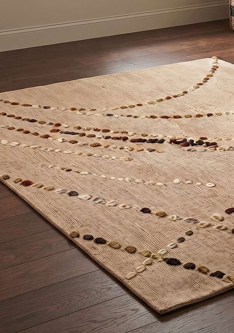 100% Wool Handmade Camel Tan Rug | Contemporary Swirls Square Carpet With Cotton Backing For Living Room - Indya