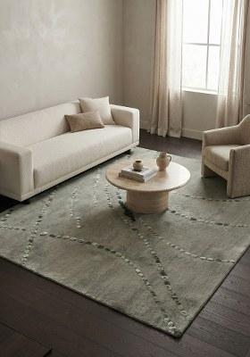 Saffron Rugs Hand-Tufted 100% Wool Area Rug | Sage Green Square Rug | Cotton Backing | Contemporary Swirls Home Decor Carpet for Living Room Bedroom