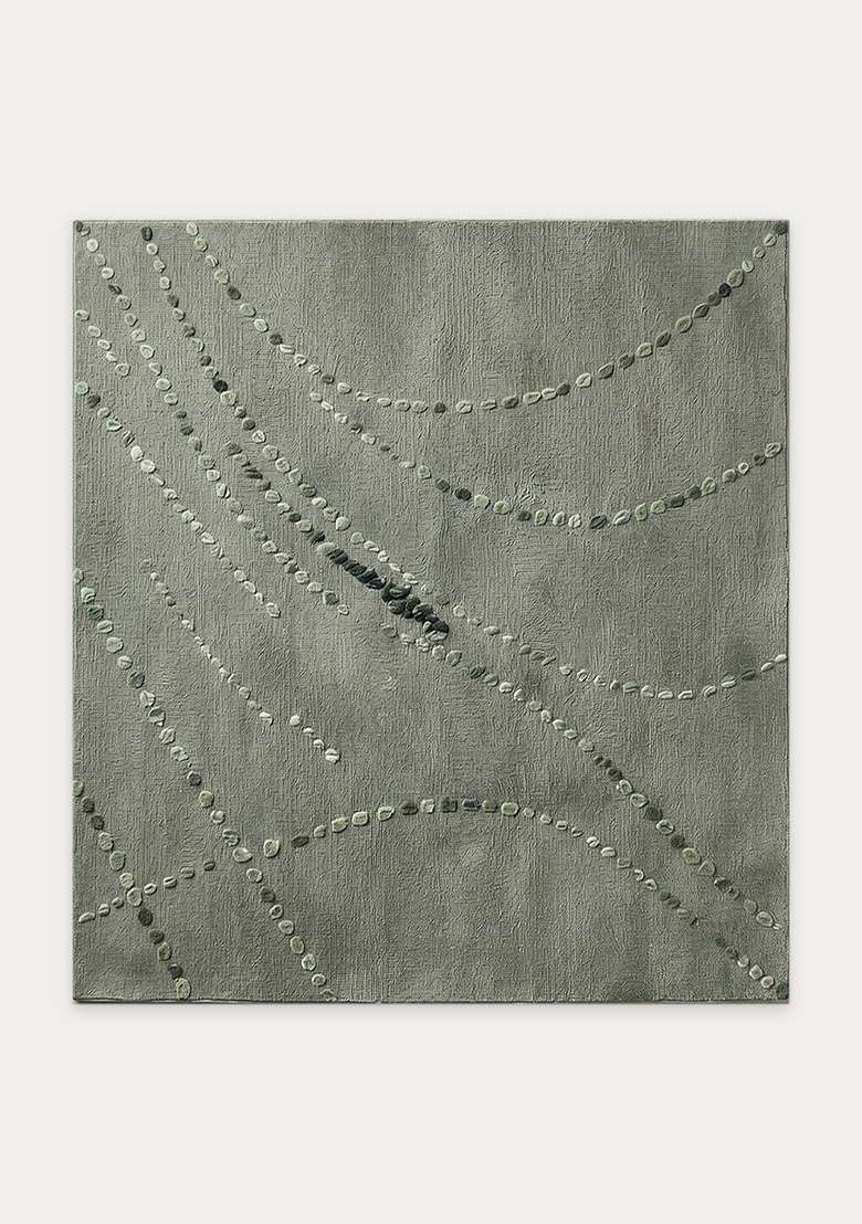 100% Wool Handmade Sage Green Rug | Contemporary Swirls Square Carpet With Cotton Backing For Living Room - Indya
