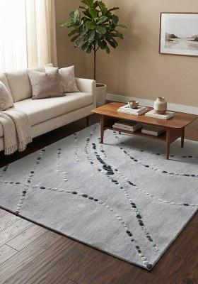 Saffron Rugs Hand-Tufted 100% Wool Area Rug | Slate Blue Square Rug | Cotton Backing | Contemporary Swirls Home Decor Carpet for Living Room Bedroom