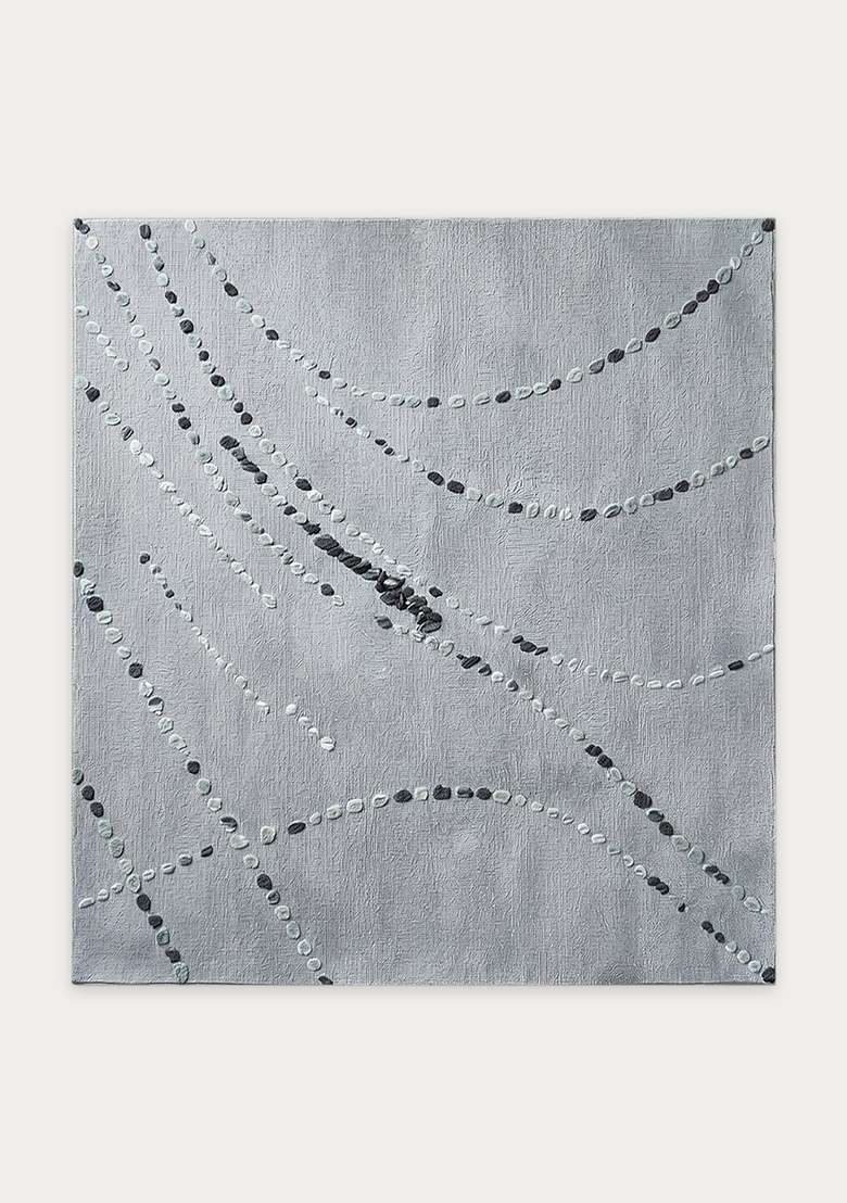100% Wool Handmade Slate Blue Rug | Contemporary Swirls Square Carpet With Cotton Backing For Living Room - Indya