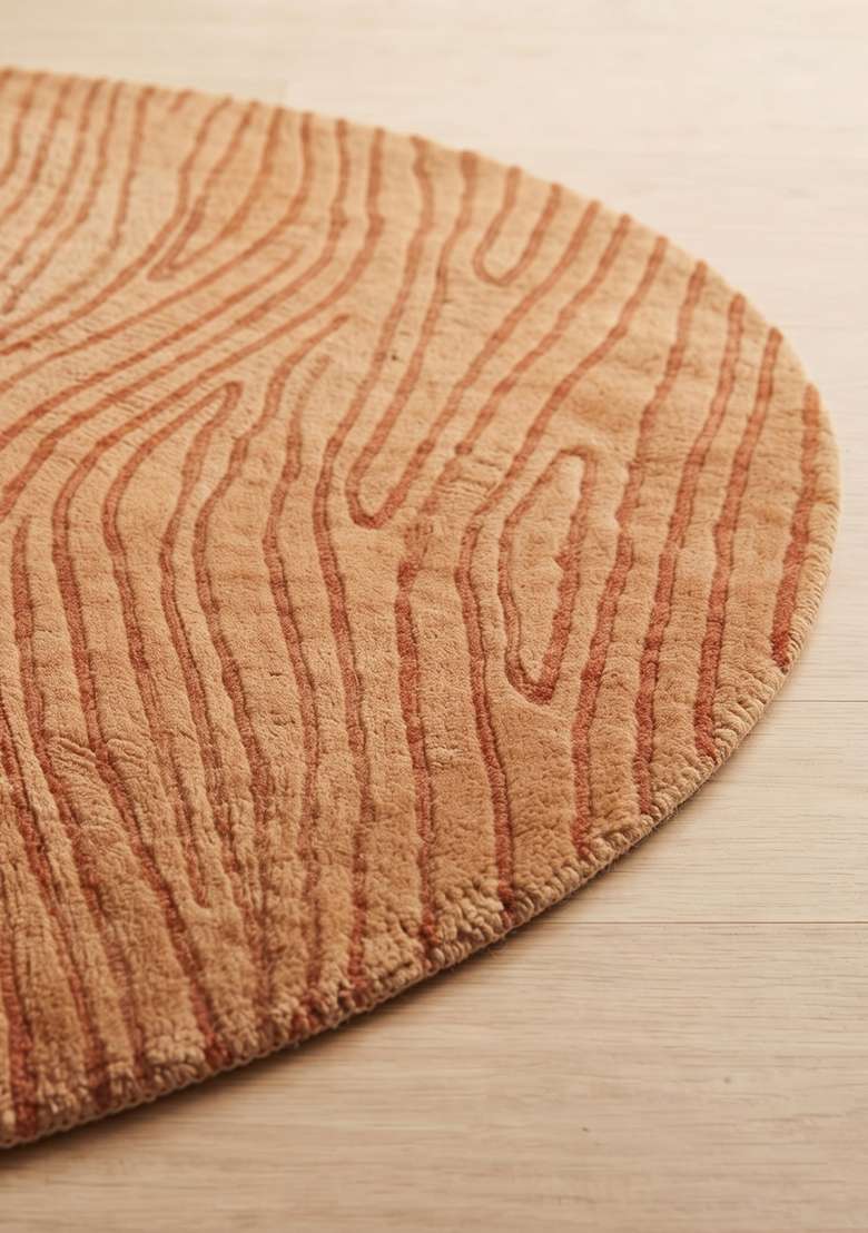 100% Wool Handmade Rust Orange Rug | Contemporary Swirls Oval Carpet With Cotton Backing For Living Room - Indya