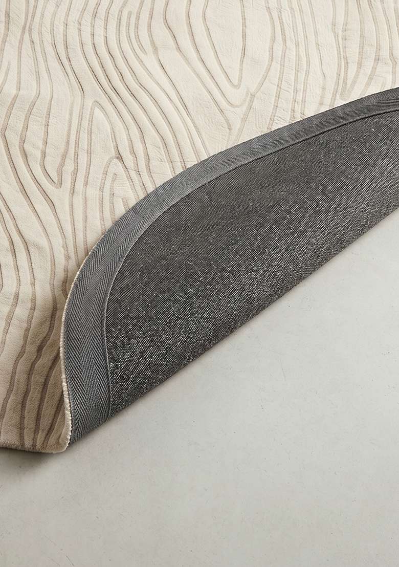 100% Wool Handmade Ivory Rug | Contemporary Swirls Oval Carpet With Cotton Backing For Living Room - Indya