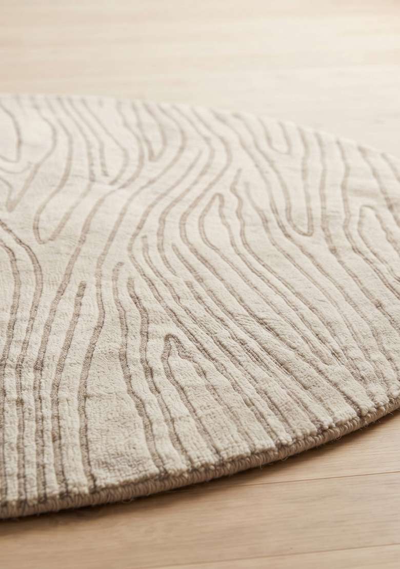 100% Wool Handmade Ivory Rug | Contemporary Swirls Oval Carpet With Cotton Backing For Living Room - Indya