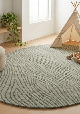 Saffron Rugs Hand-Tufted 100% Wool Area Rug | Sage Green Oval Rug | Cotton Backing | Contemporary Swirls Home Decor Carpet for Living Room Bedroom