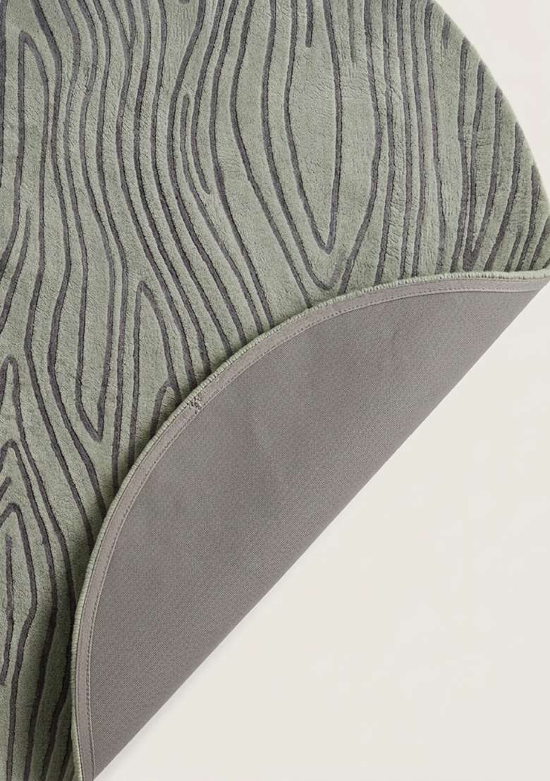 100% Wool Handmade Sage Green Rug | Contemporary Swirls Oval Carpet With Cotton Backing For Living Room - Indya
