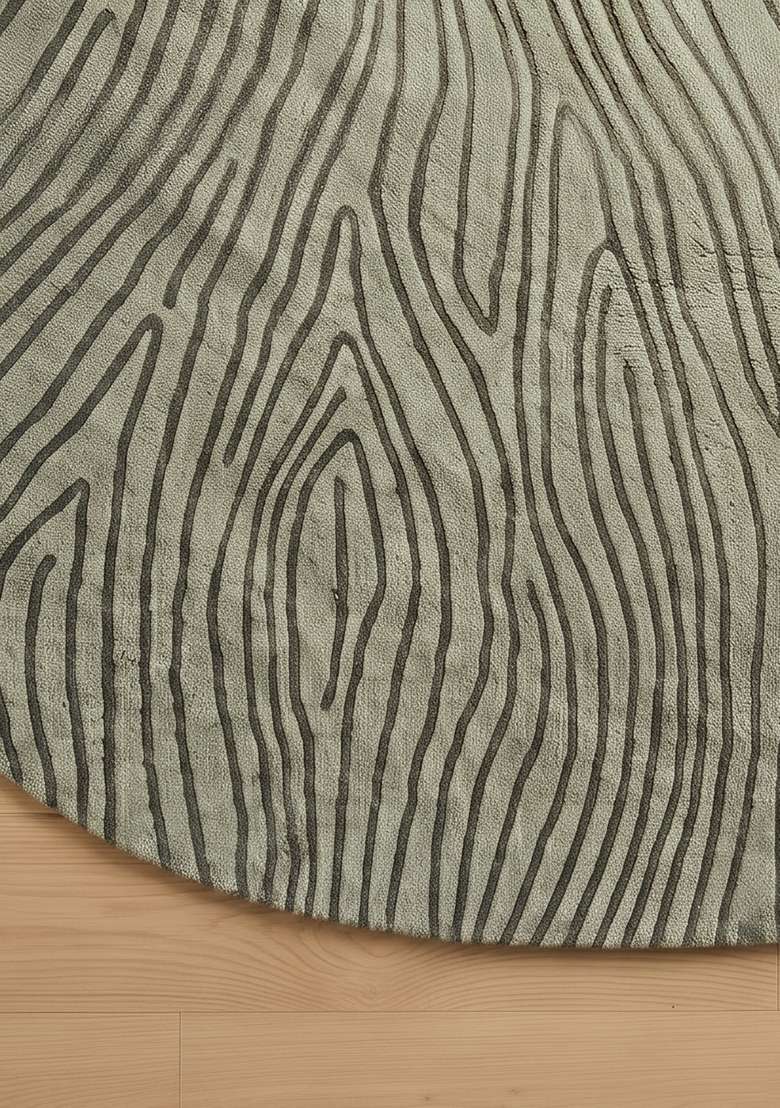 100% Wool Handmade Sage Green Rug | Contemporary Swirls Oval Carpet With Cotton Backing For Living Room - Indya
