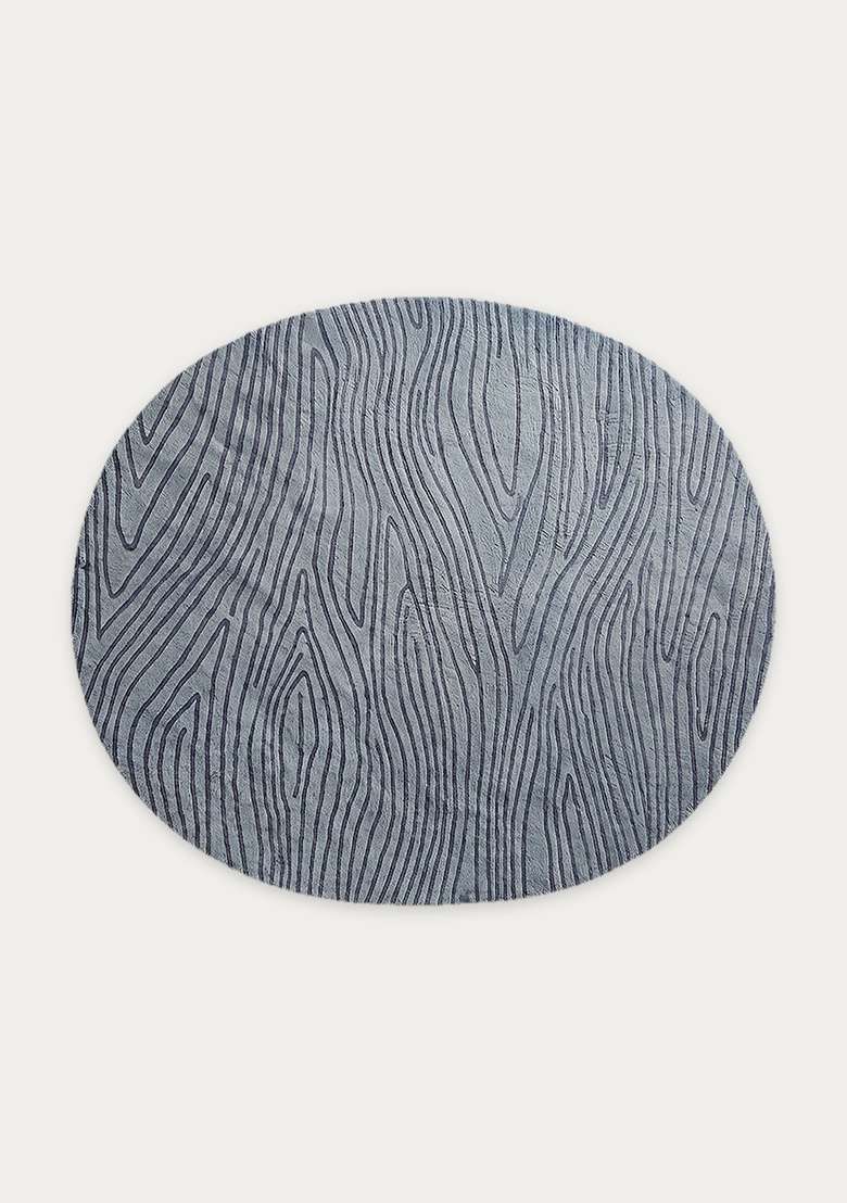 100% Wool Handmade Slate Blue Rug | Contemporary Swirls Oval Carpet With Cotton Backing For Living Room - Indya