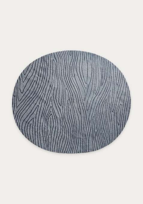 100% Wool Handmade Slate Blue Rug | Contemporary Swirls Oval Carpet With Cotton Backing For Living Room