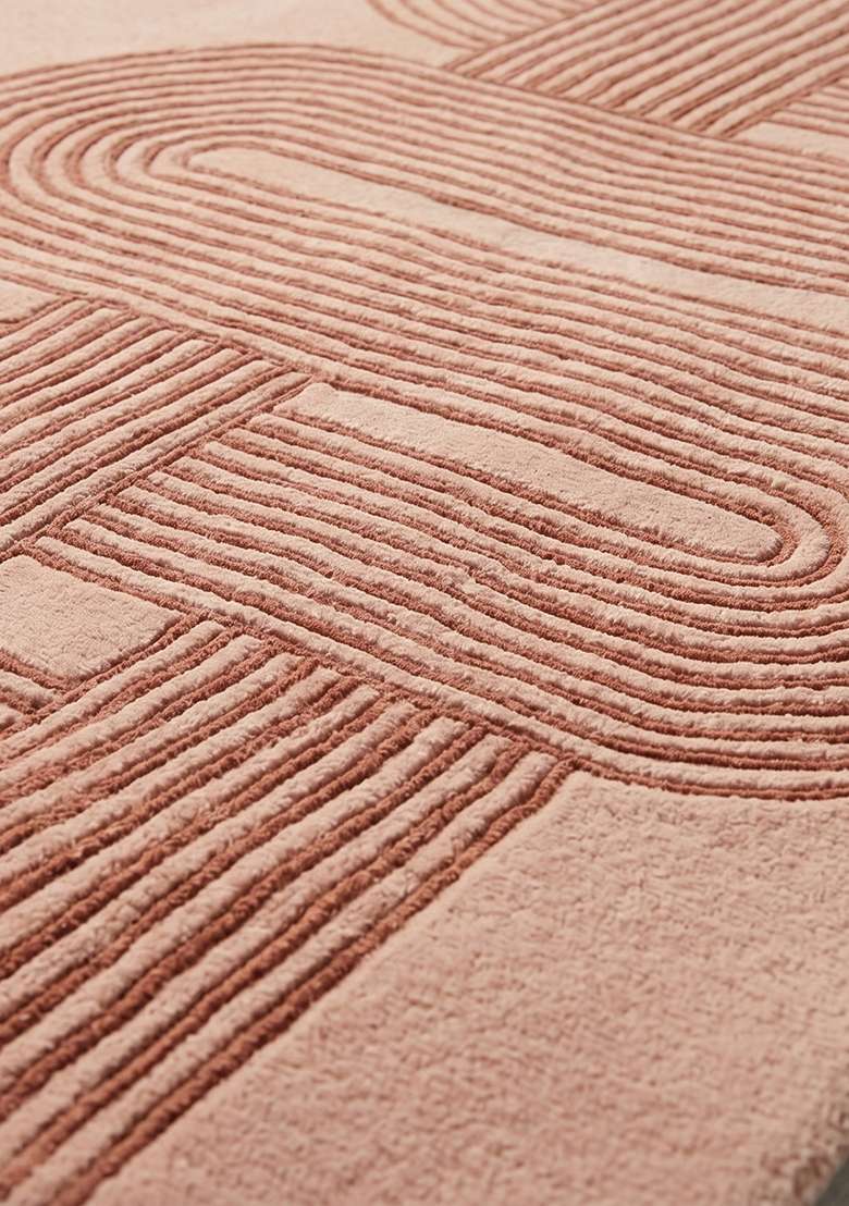 Saffron Rugs Hand-Tufted 100% Wool Area Rug | Blush Pink Rectangular Rug | Cotton Backing | Mid-Century Modern Swirls Home Decor Carpet for Living Room Bedroom - Indya