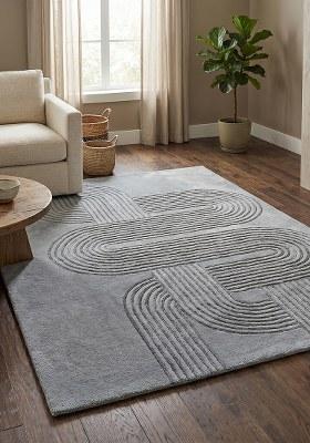 Saffron Rugs Hand-Tufted 100% Wool Area Rug | Slate Blue Rectangular Rug | Cotton Backing | Mid-Century Modern Swirls Home Decor Carpet for Living Room Bedroom