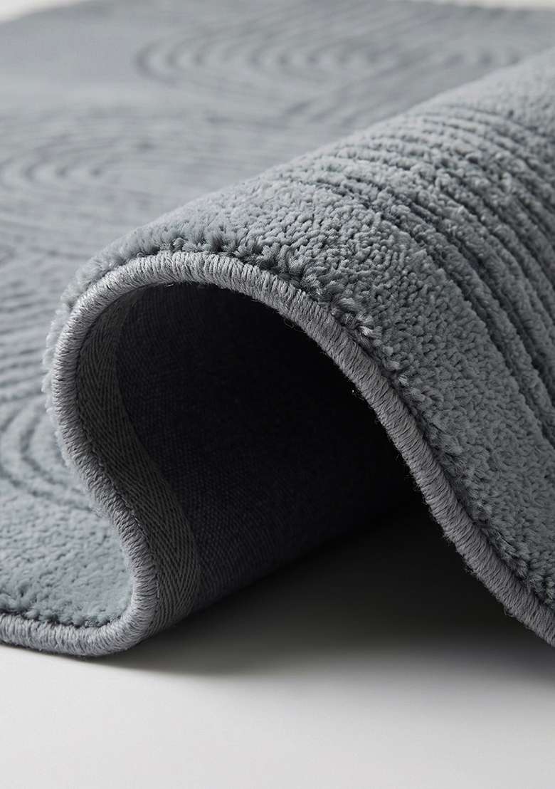 100% Wool Handmade Slate Blue Rug | Mid Century Modern Swirls Carpet With Cotton Backing For Living Room - Indya