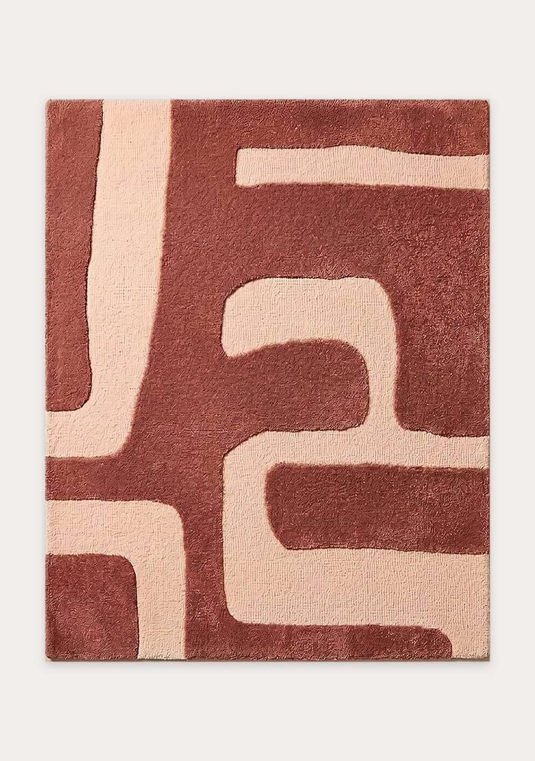 100% Wool Handmade Burgundy Rug | Mid Century Modern Geometric Square Carpet With Cotton Backing For Living Room - Indya