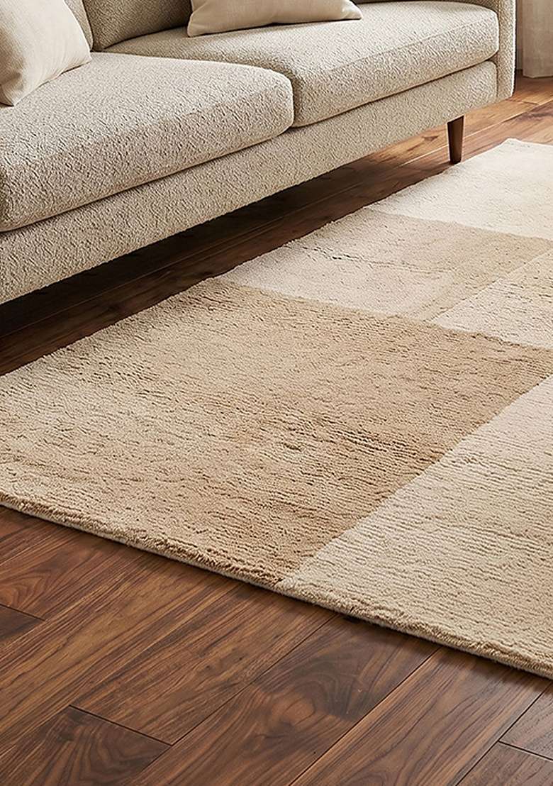 Saffron Rugs Hand-Tufted 100% Wool Area Rug | Ivory Beige Rectangular Rug | Cotton Backing | Contemporary Geometric Home Decor Carpet for Living Room Bedroom - Indya