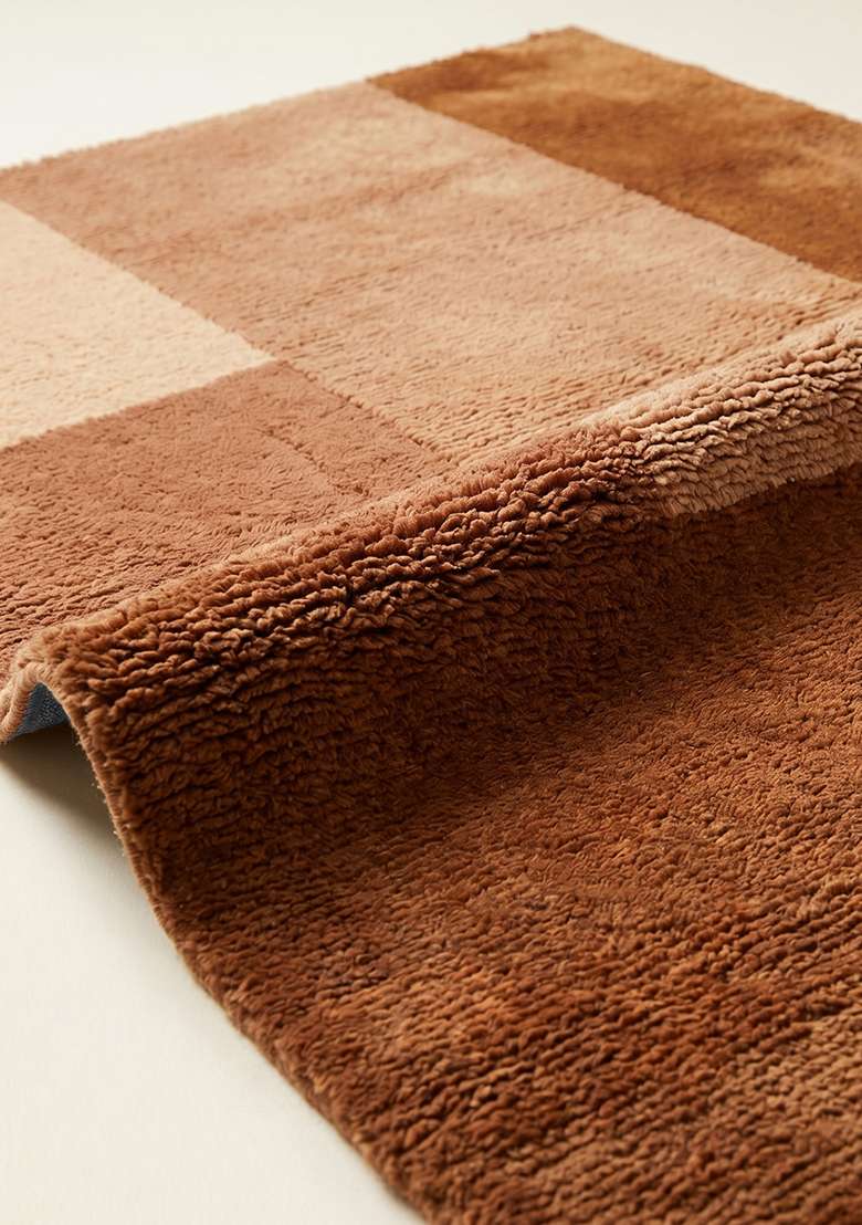 Saffron Rugs Hand-Tufted 100% Wool Area Rug | Camel Tan Rectangular Rug | Cotton Backing | Contemporary Geometric Home Decor Carpet for Living Room Bedroom - Indya