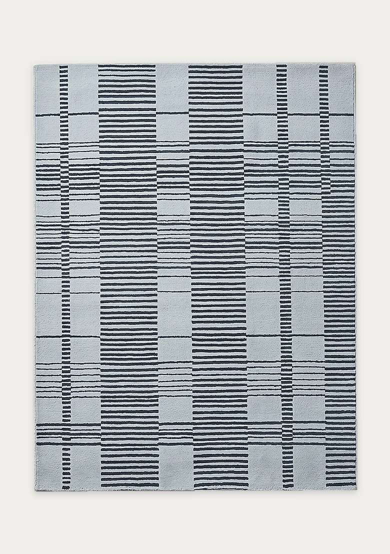 100% Wool Handmade Slate Blue Rug | Contemporary Checkered Carpet With Cotton Backing For Living Room - Indya