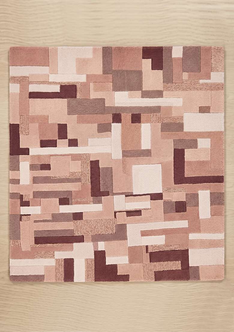 Saffron Rugs Hand-Tufted 100% Wool Area Rug | Dusty Rose Square Rug | Cotton Backing | Contemporary Geometric Home Decor Carpet for Living Room Bedroom - Indya