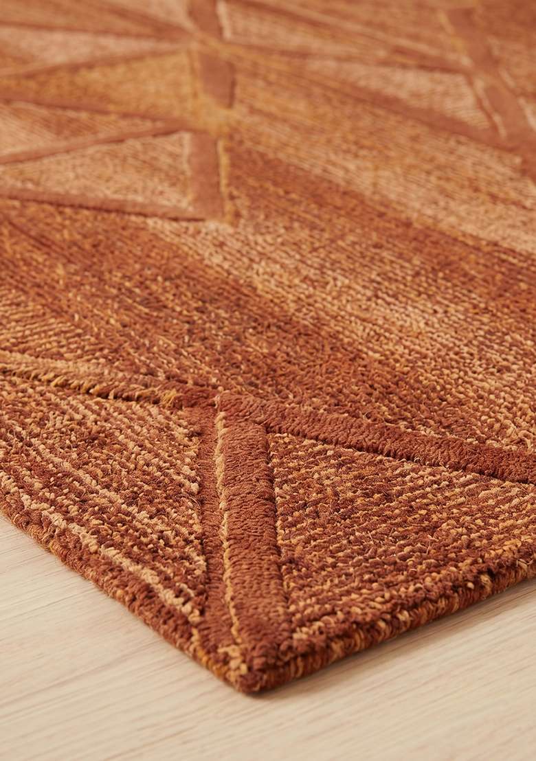 Saffron Rugs Hand-Tufted 100% Wool Area Rug | Rust Orange Square Rug | Cotton Backing | Contemporary Geometric Home Decor Carpet for Living Room Bedroom - Indya