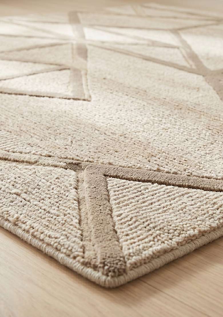 Saffron Rugs Hand-Tufted 100% Wool Area Rug | Beige Square Rug | Cotton Backing | Contemporary Geometric Home Decor Carpet for Living Room Bedroom - Indya