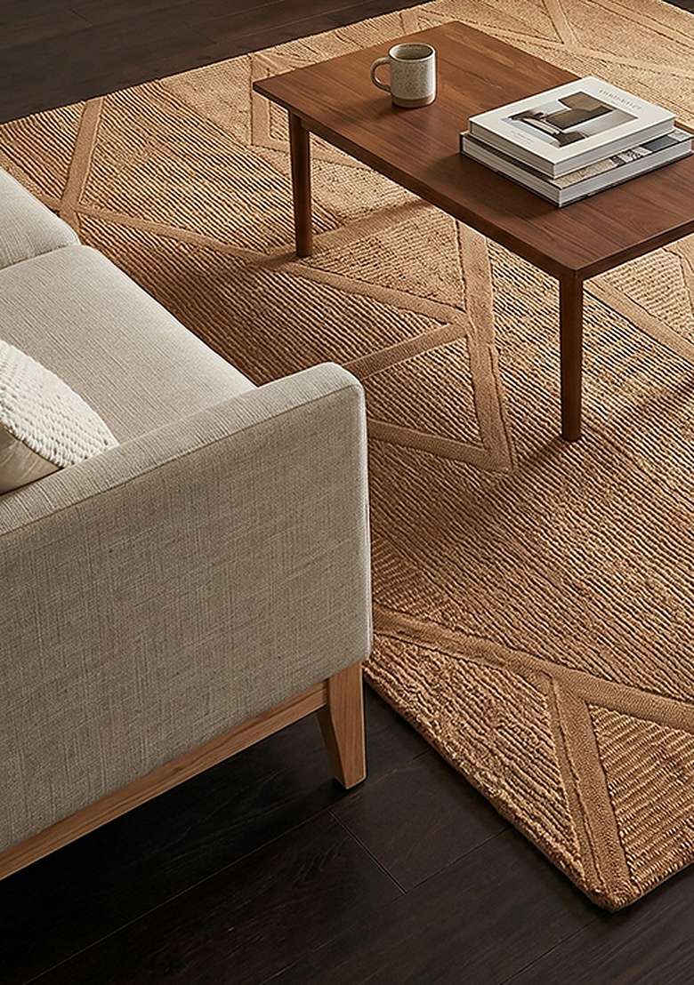 Saffron Rugs Hand-Tufted 100% Wool Area Rug | Camel Tan Square Rug | Cotton Backing | Contemporary Geometric Home Decor Carpet for Living Room Bedroom - Indya