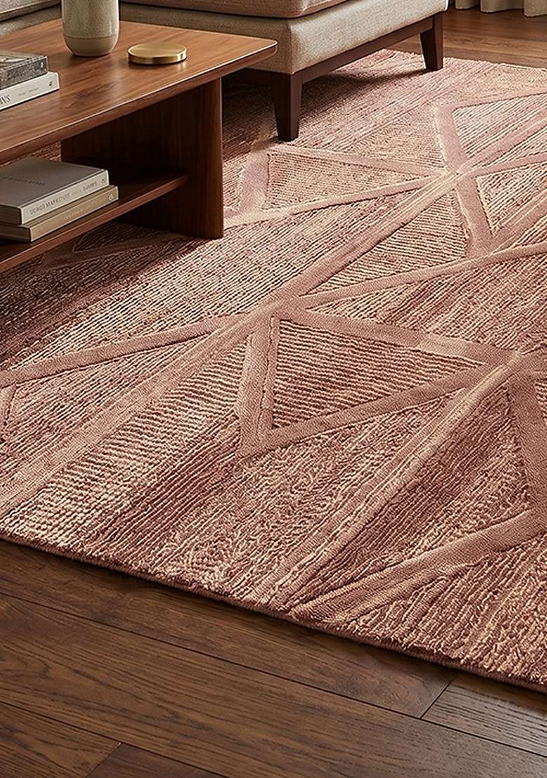 Saffron Rugs Hand-Tufted 100% Wool Area Rug | Dusty Rose Square Rug | Cotton Backing | Contemporary Geometric Home Decor Carpet for Living Room Bedroom - Indya