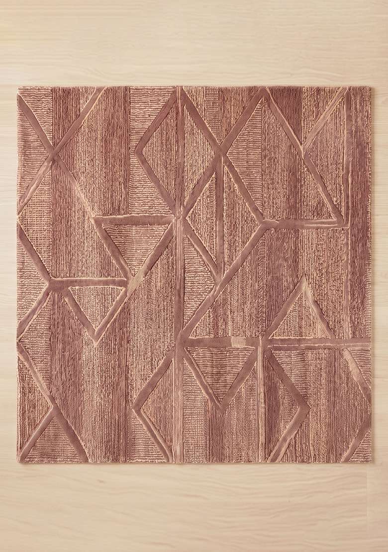 Saffron Rugs Hand-Tufted 100% Wool Area Rug | Dusty Rose Square Rug | Cotton Backing | Contemporary Geometric Home Decor Carpet for Living Room Bedroom - Indya