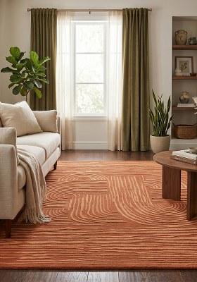 Saffron Rugs Hand-Tufted 100% Wool Area Rug | Rust Orange Rectangular Rug | Cotton Backing | Mid-Century Modern Swirls Home Decor Carpet for Living Room Bedroom