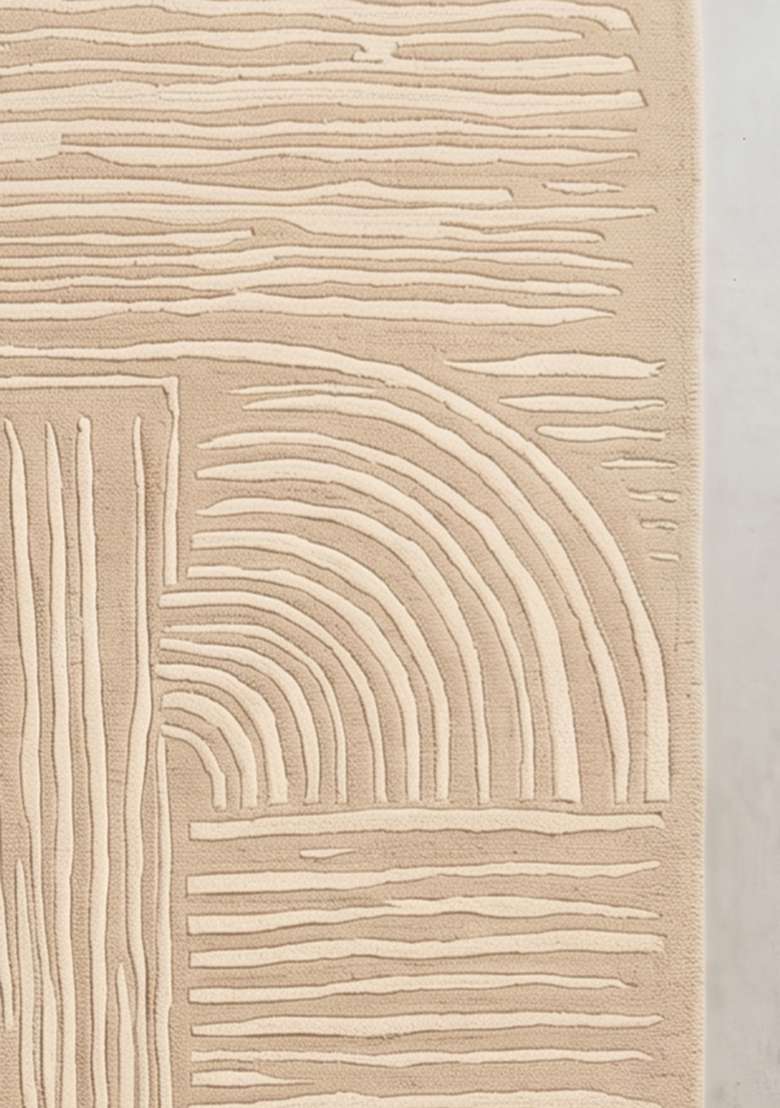 Saffron Rugs Hand-Tufted 100% Wool Area Rug | Ivory Beige Rectangular Rug | Cotton Backing | Mid-Century Modern Swirls Home Decor Carpet for Living Room Bedroom - Indya