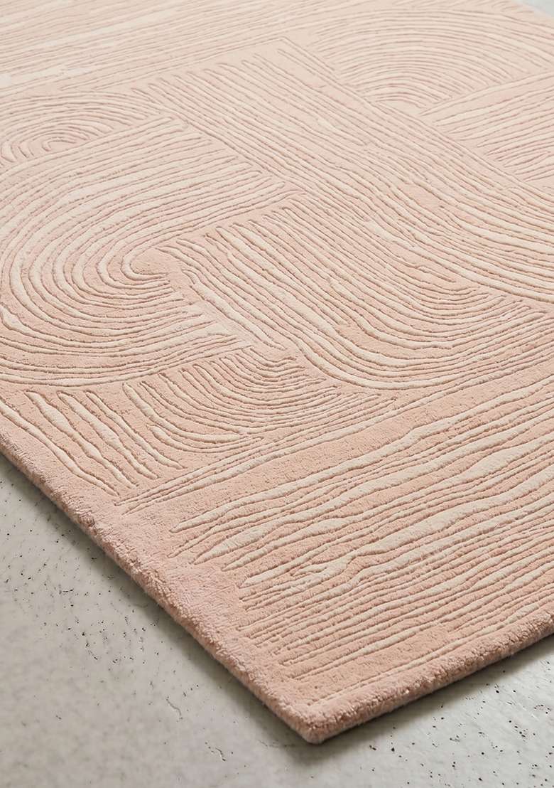 Saffron Rugs Hand-Tufted 100% Wool Area Rug | Blush Pink Rectangular Rug | Cotton Backing | Mid-Century Modern Swirls Home Decor Carpet for Living Room Bedroom - Indya