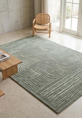 Saffron Rugs Hand-Tufted 100% Wool Area Rug | Sage Green Rectangular Rug | Cotton Backing | Mid-Century Modern Swirls Home Decor Carpet for Living Room Bedroom