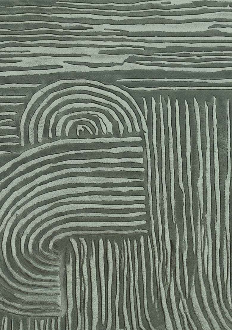 100% Wool Handmade Sage Green Rug | Mid Century Modern Swirls Carpet With Cotton Backing For Living Room - Indya
