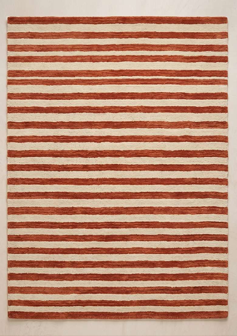 Saffron Rugs Hand-Tufted 100% Wool Area Rug | Rust Orange Rectangular Rug | Cotton Backing | Contemporary Striped Home Decor Carpet for Living Room Bedroom - Indya