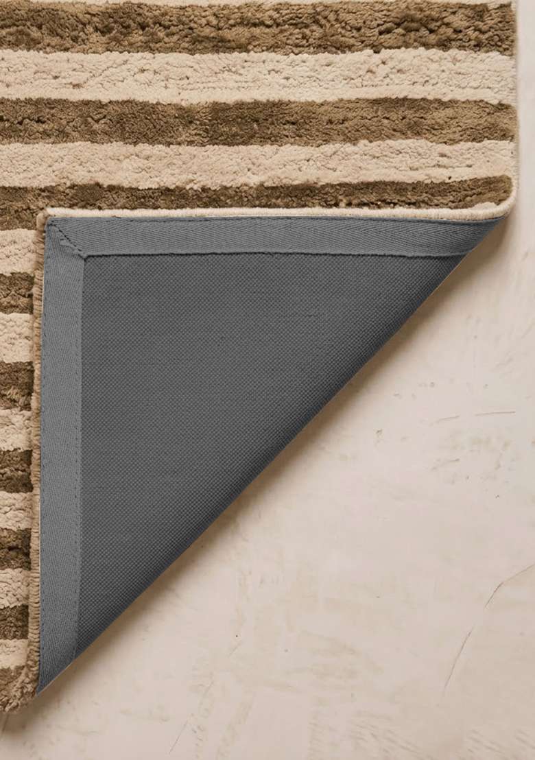 Saffron Rugs Hand-Tufted 100% Wool Area Rug | Walnut Brown Rectangular Rug | Cotton Backing | Contemporary Striped Home Decor Carpet for Living Room Bedroom - Indya