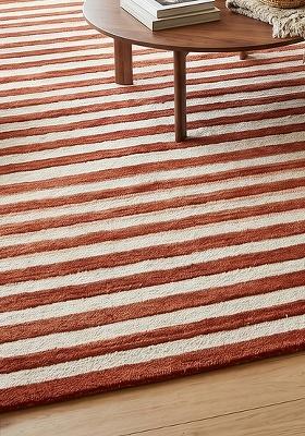 Saffron Rugs Hand-Tufted 100% Wool Area Rug | Brick Red Rectangular Rug | Cotton Backing | Contemporary Striped Home Decor Carpet for Living Room Bedroom