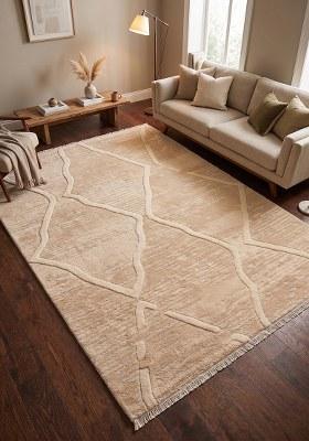 Saffron Rugs Hand Tufted Ivory Cream Trellis Moroccan Rectangular Wool Area Rug