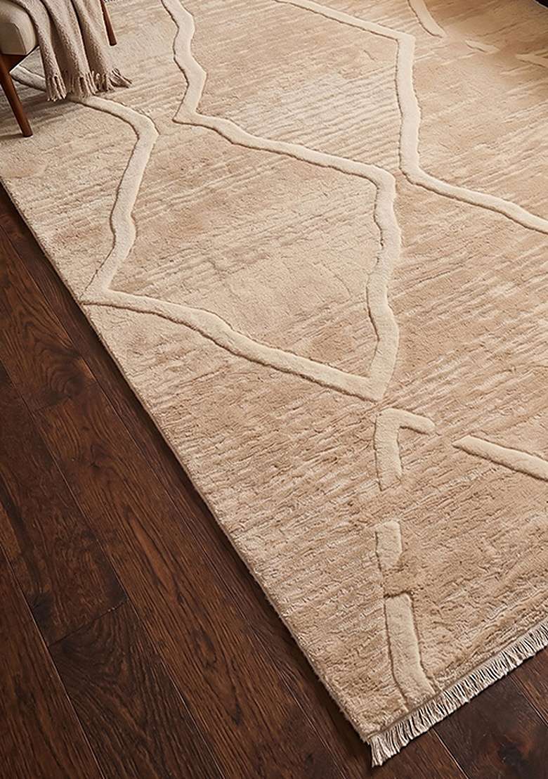 Saffron Rugs Hand-Tufted 100% Wool Area Rug | Ivory Cream Rectangular Rug | Cotton Backing | Moroccan Trellis Home Decor Carpet for Living Room Bedroom - Indya