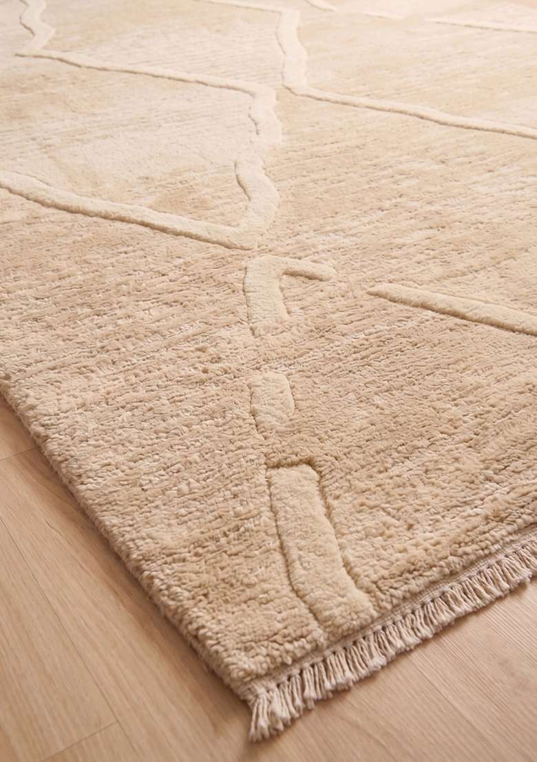 Saffron Rugs Hand-Tufted 100% Wool Area Rug | Ivory Cream Rectangular Rug | Cotton Backing | Moroccan Trellis Home Decor Carpet for Living Room Bedroom - Indya