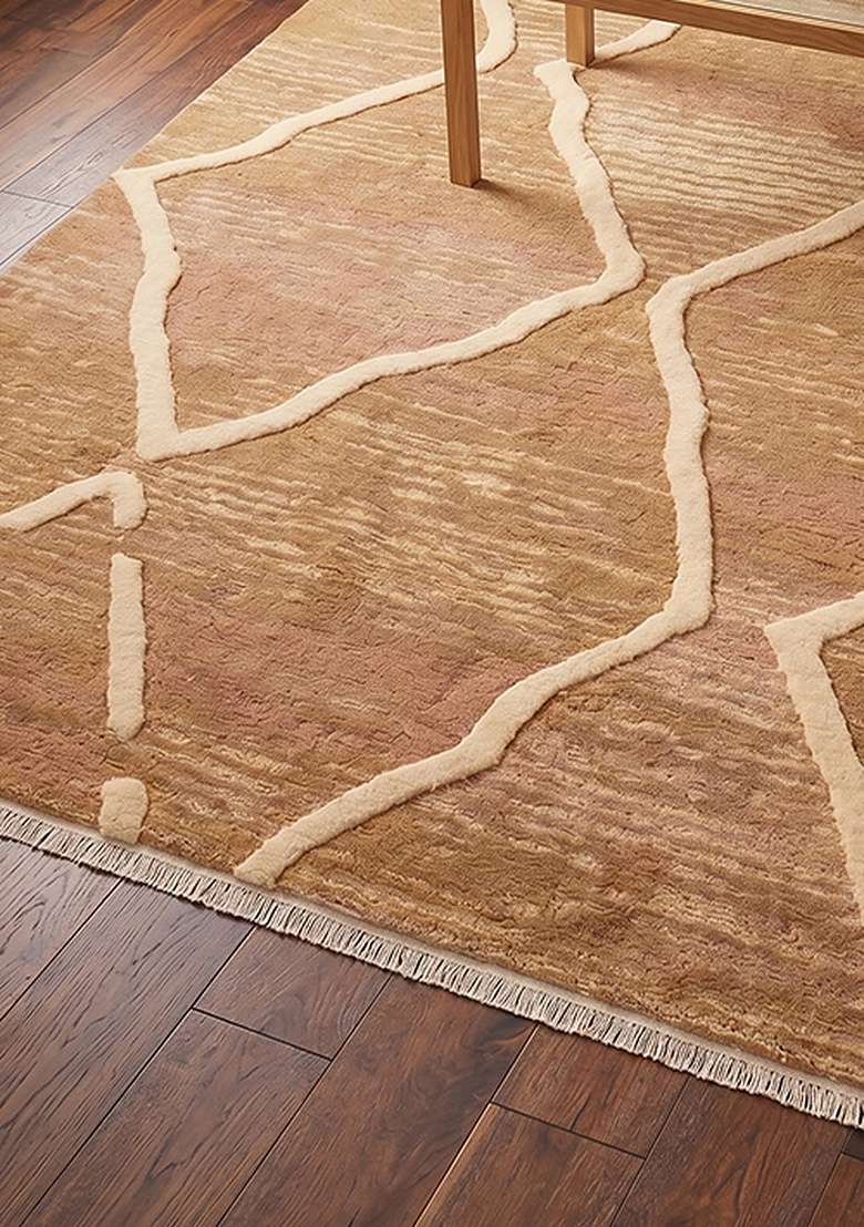 Saffron Rugs Hand-Tufted 100% Wool Area Rug | Camel Brown Rectangular Rug | Cotton Backing | Moroccan Trellis Home Decor Carpet for Living Room Bedroom - Indya