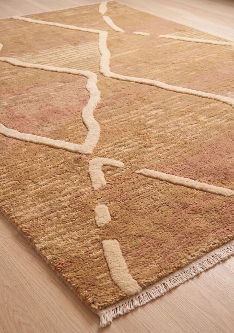 Saffron Rugs Hand-Tufted 100% Wool Area Rug | Camel Brown Rectangular Rug | Cotton Backing | Moroccan Trellis Home Decor Carpet for Living Room Bedroom - Indya