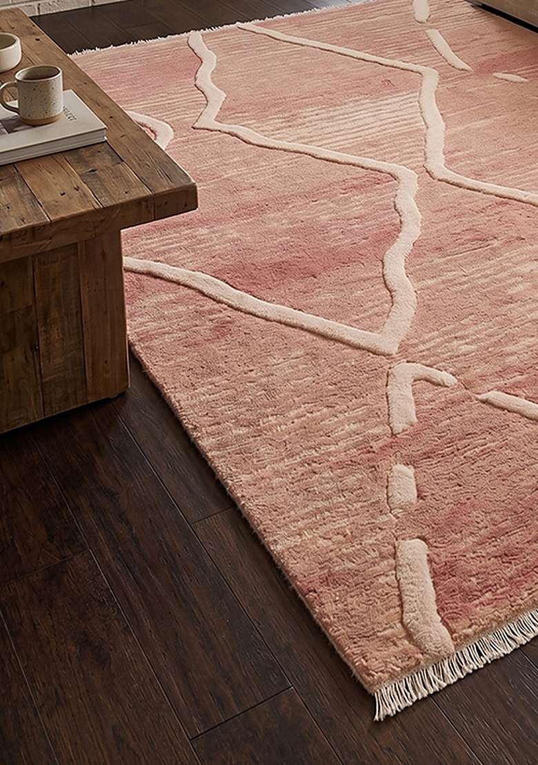 Saffron Rugs Hand-Tufted 100% Wool Area Rug | Dusty Rose Rectangular Rug | Cotton Backing | Moroccan Trellis Home Decor Carpet for Living Room Bedroom - Indya