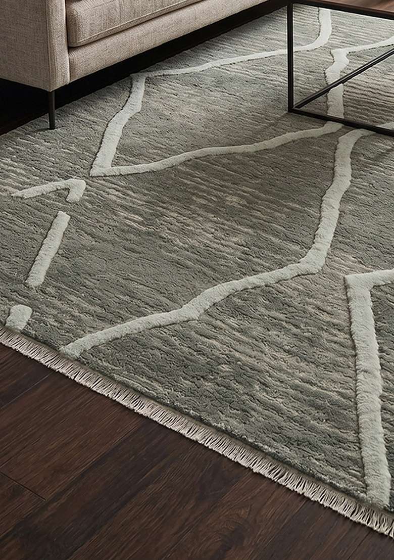 Saffron Rugs Hand-Tufted 100% Wool Area Rug | Sage Green Rectangular Rug | Cotton Backing | Moroccan Trellis Home Decor Carpet for Living Room Bedroom - Indya