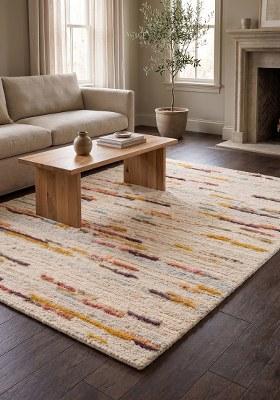 Saffron Rugs Hand-Tufted 100% Wool Area Rug | Ivory Rectangular Rug | Cotton Backing | Bohemian Striped Home Decor Carpet for Living Room Bedroom