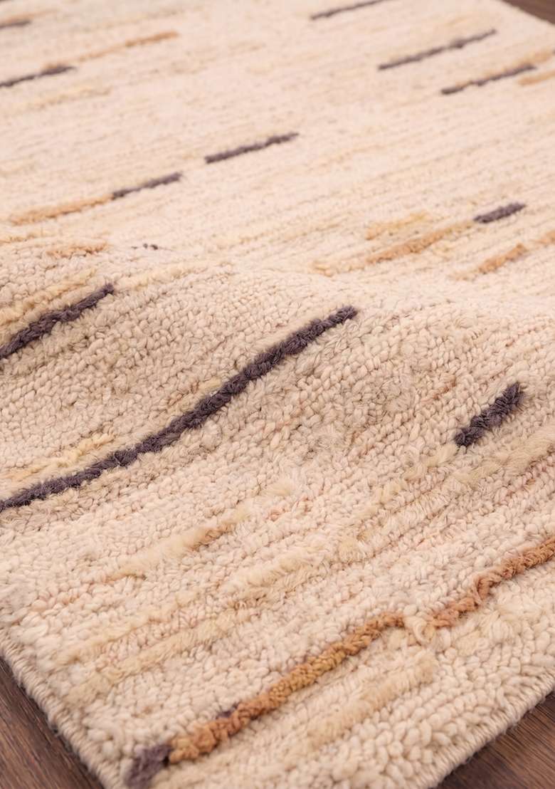 Saffron Rugs Hand-Tufted 100% Wool Area Rug | Beige Rectangular Rug | Cotton Backing | Bohemian Striped Home Decor Carpet for Living Room Bedroom - Indya