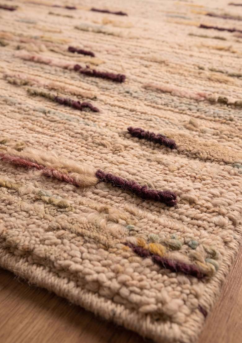 Saffron Rugs Hand-Tufted 100% Wool Area Rug | Camel Tan Rectangular Rug | Cotton Backing | Bohemian Striped Home Decor Carpet for Living Room Bedroom - Indya