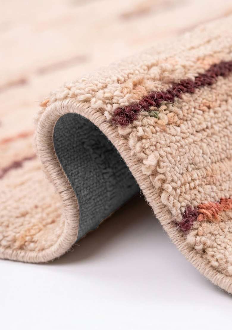 Saffron Rugs Hand-Tufted 100% Wool Area Rug | Blush Pink Rectangular Rug | Cotton Backing | Bohemian Striped Home Decor Carpet for Living Room Bedroom - Indya